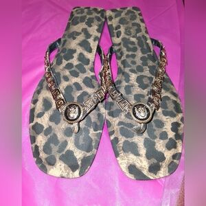 Rouge! Leopard Print Sandals with Gold Chain